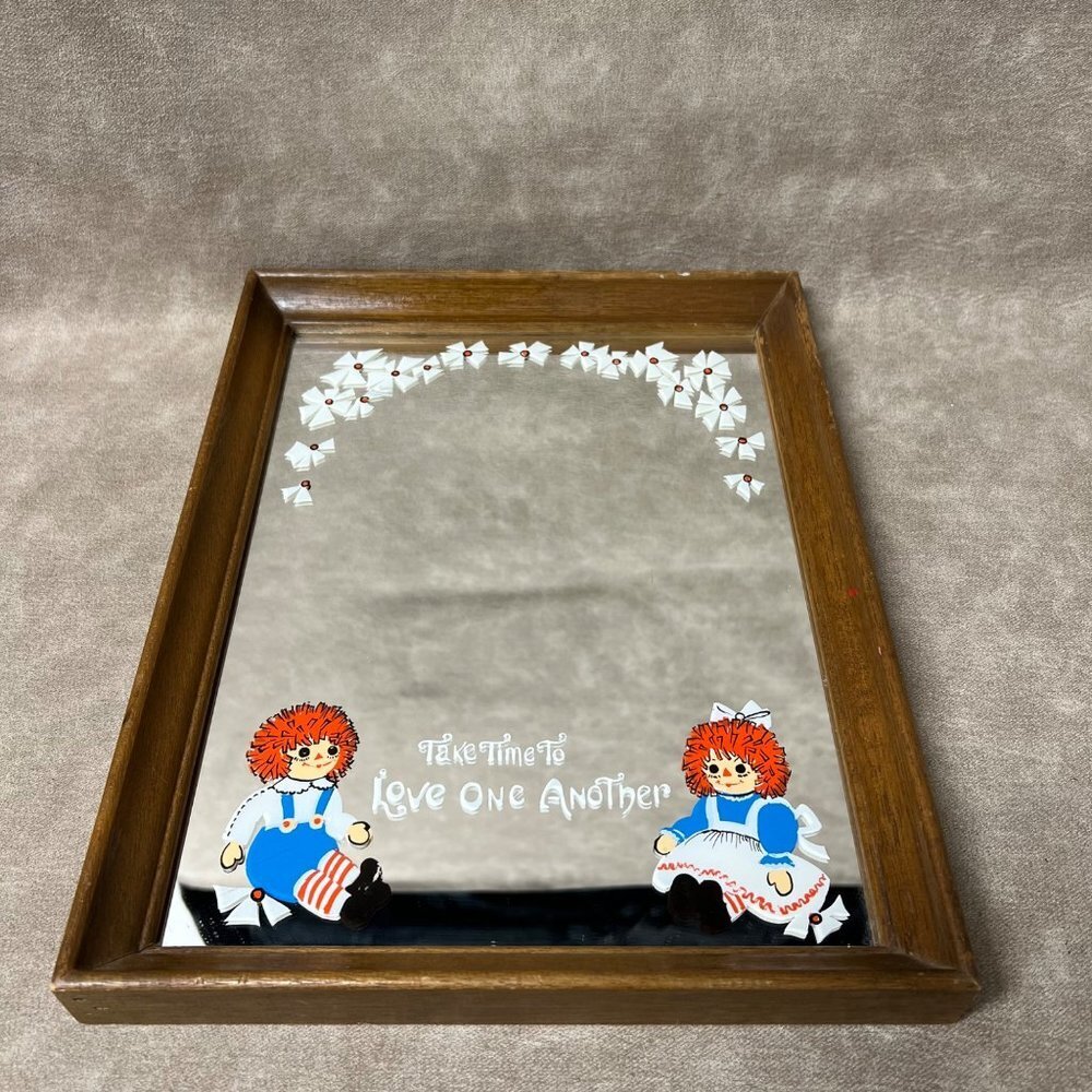 13x10 Raggedy Ann & Andy Wood Framed Mirror Art